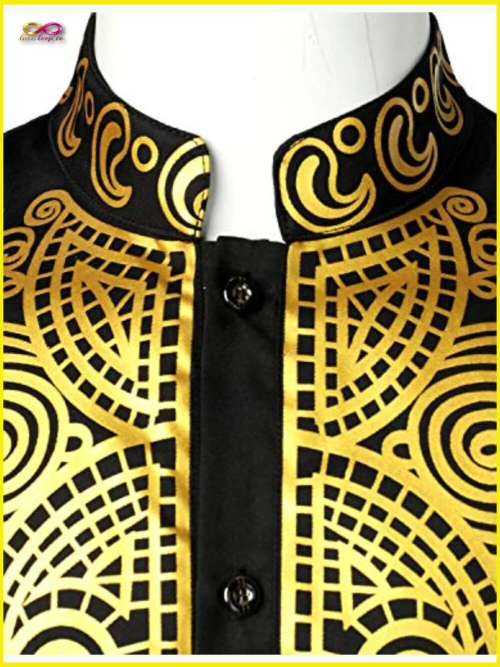 Men's African Dashiki Suit Slim Fit Polyester Traditional Gold Foil Print